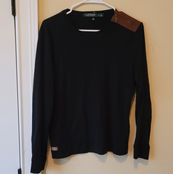 Ralph Lauren Tops - NWOT Ralph Lauren Black Brown Tan Cotton Long Sleeve Faux Leather Elbow Pads XL